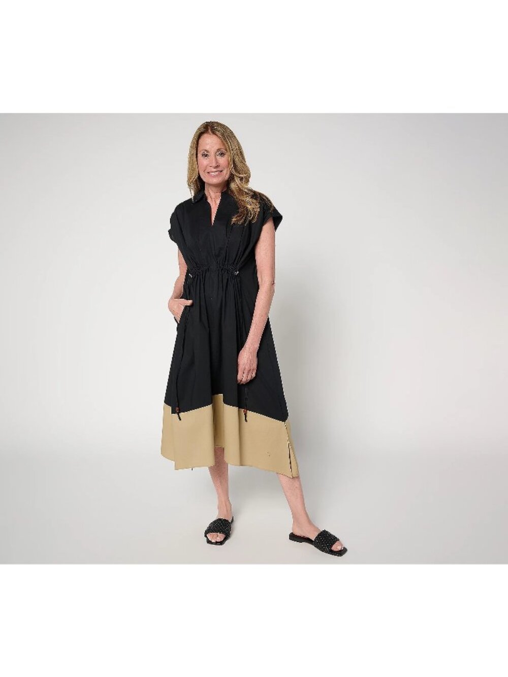 Carla Rockmore Petite Cinched Waist Shirtdress Black Small 022164165128 - NWT